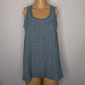 Toad & Co. Boho Print Stitching Split Back Blouse Sleeveless Tank Top